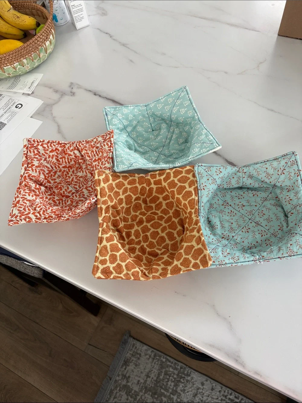Handmade set up four bowl cozies microwavable great for hot or cold‎ foods